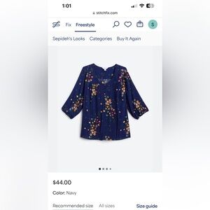 Floral Navy Blouse - Market & Spruce Vanesha V beck button detail